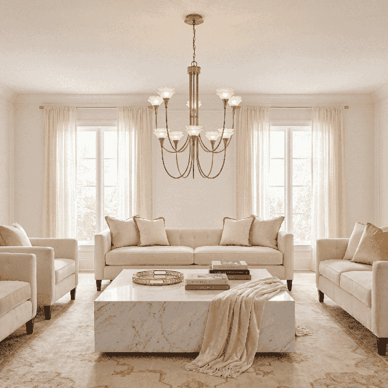 Florena 10-Light Chandelier in Noble Brass by Breegan Jane