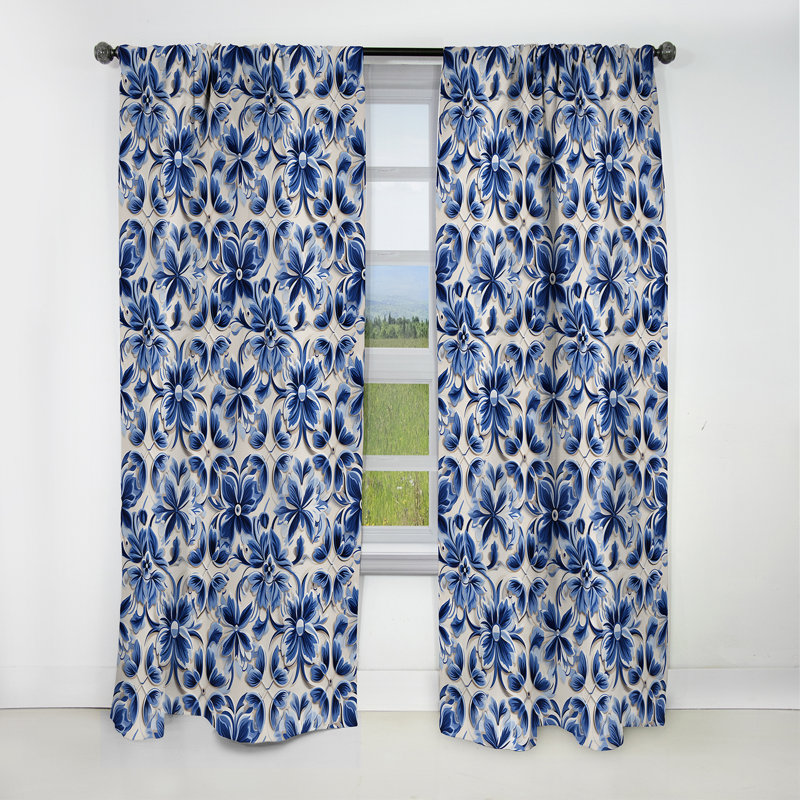 Motif victorien Cobalt Frwork - rideau damassé - rideau occultant damassé - 1 panneaux, L 52 po x L 90 po