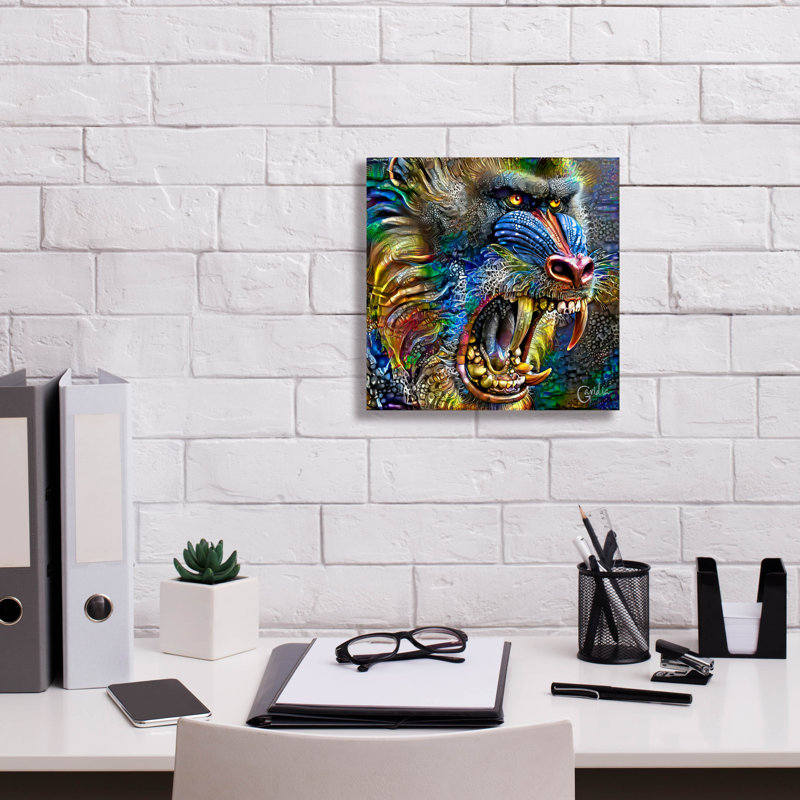  «Mandrill» par Pedro Gavidia, art mural sur toile, 12 po x 12 po