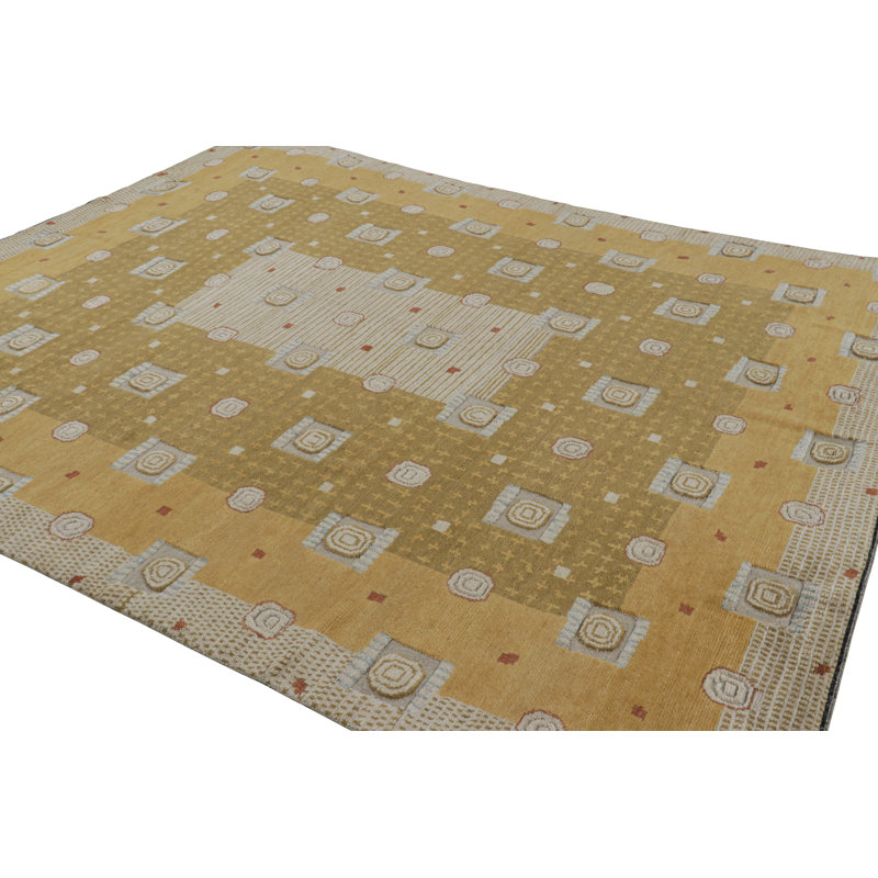 Scandinavian Hand Knotted Wool Geometric Area Rug, Rectangle 10' x 14'