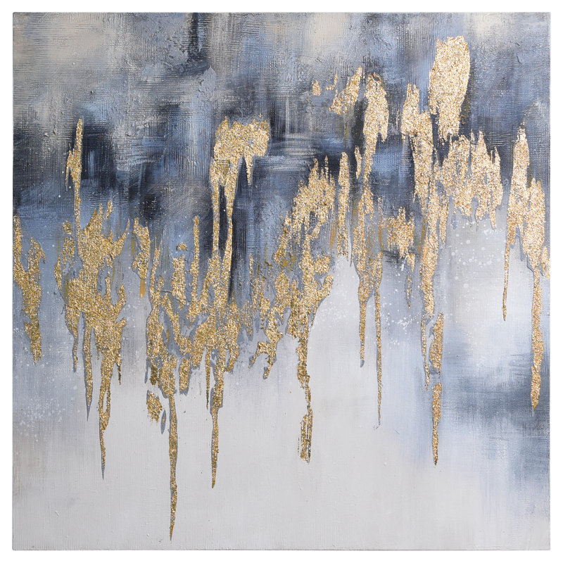 Golden Lighting Abstract Canvas Art with Gold Leaf, 36" x 36"