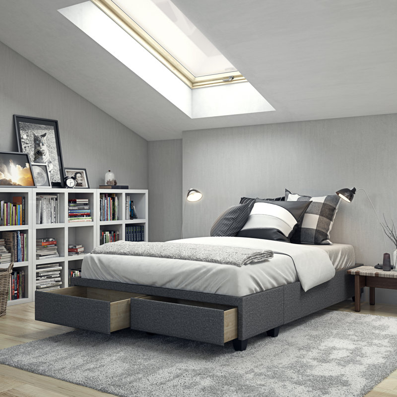 Boyd Modena Upholstered Linen Platform Storage Bed, Queen, Charcoal