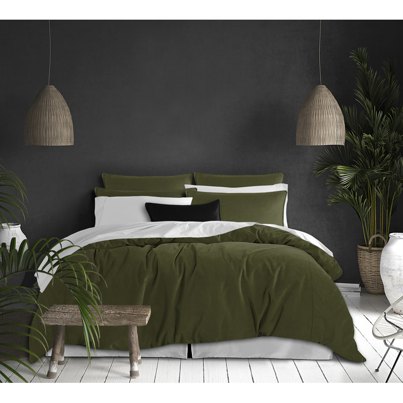 Alia Duvet Cover Set, Aloe, King Duvet Cover + 2 King Shams