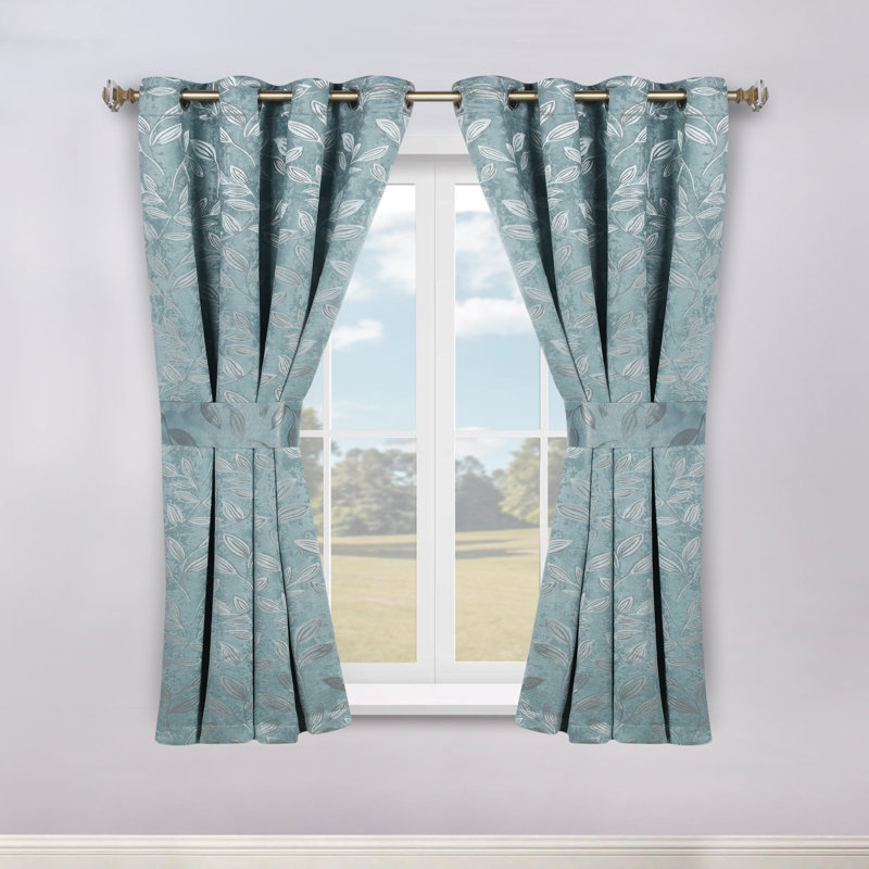  Panneaux de rideaux à passe-tringle en polyester à motif floral Finklea, Noir nickel, l 46 po x L 63 po