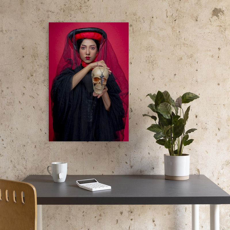 Gothic Woman And Skull Dramatic Elegant Gothic Portrait Wall Art Print by DEBASISH CHATTOPADHYAY - Print