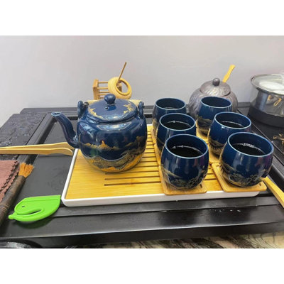 Japanese Tea Set,  Glazed Tea Set In Gift Box With 1 Teapot, 1 Tea Strainer, 1 Tea Tray And 6 Tea Cups. Ideal Tea Set For Office Home, Asian Tea Sets For Tea Lovers