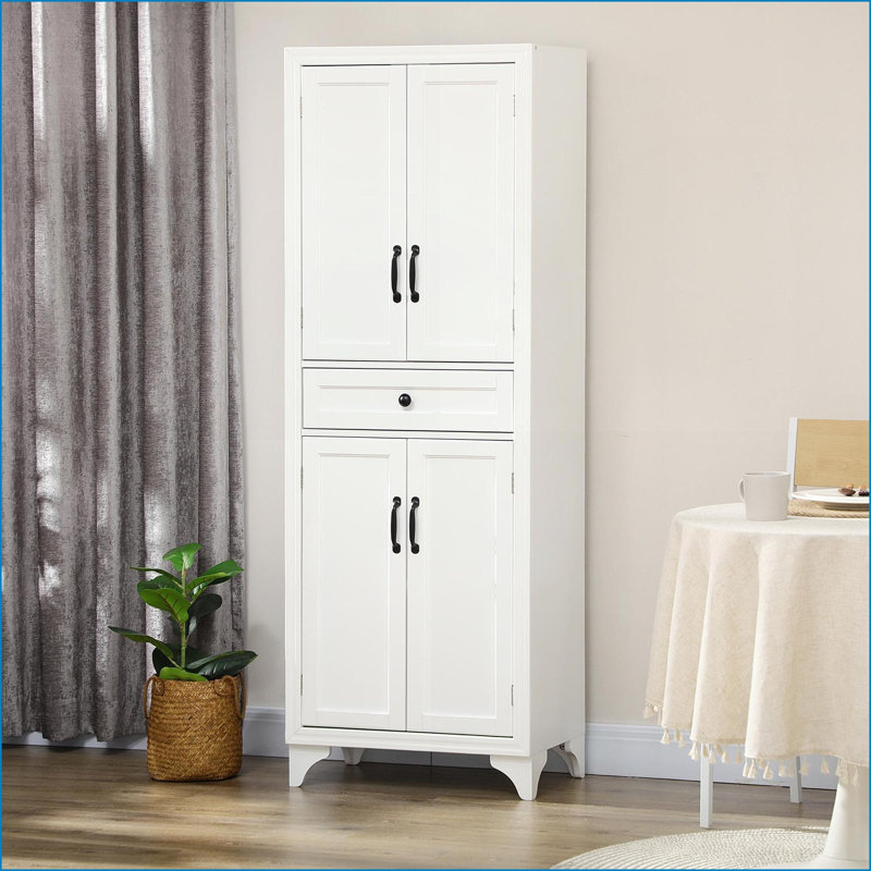Kitchen Pantry Cabinet | HOMCOM 67” Tall Freestanding 4-Door with Drawer &amp; Adjustable Shelves | White | MDF