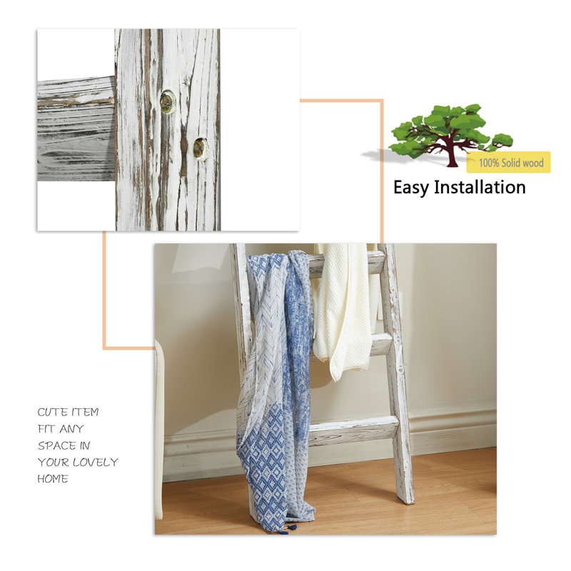 Échelle de couverture en bois 57 po, Blanc / Blanc