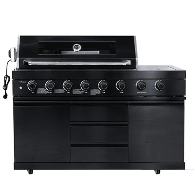 Barbecue au gaz noir à quatre brûleurs, fabrication en acier inoxydable, zones de cuisson polyvalentes et entretien facile pour l'extérieur - cadre de brûleur, contrôle précis de la chaleur, compatibilité de zone