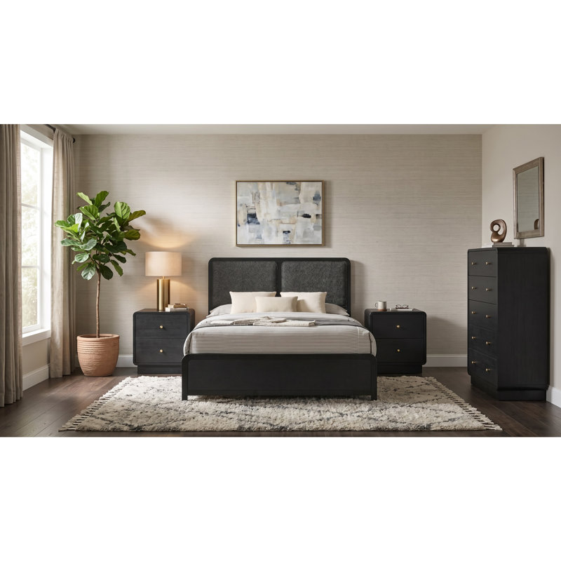 Carlisle Black Queen 4-Piece Bedroom Set, 4 Pcs: Bed, Dresser, 2 Nightstands, Queen