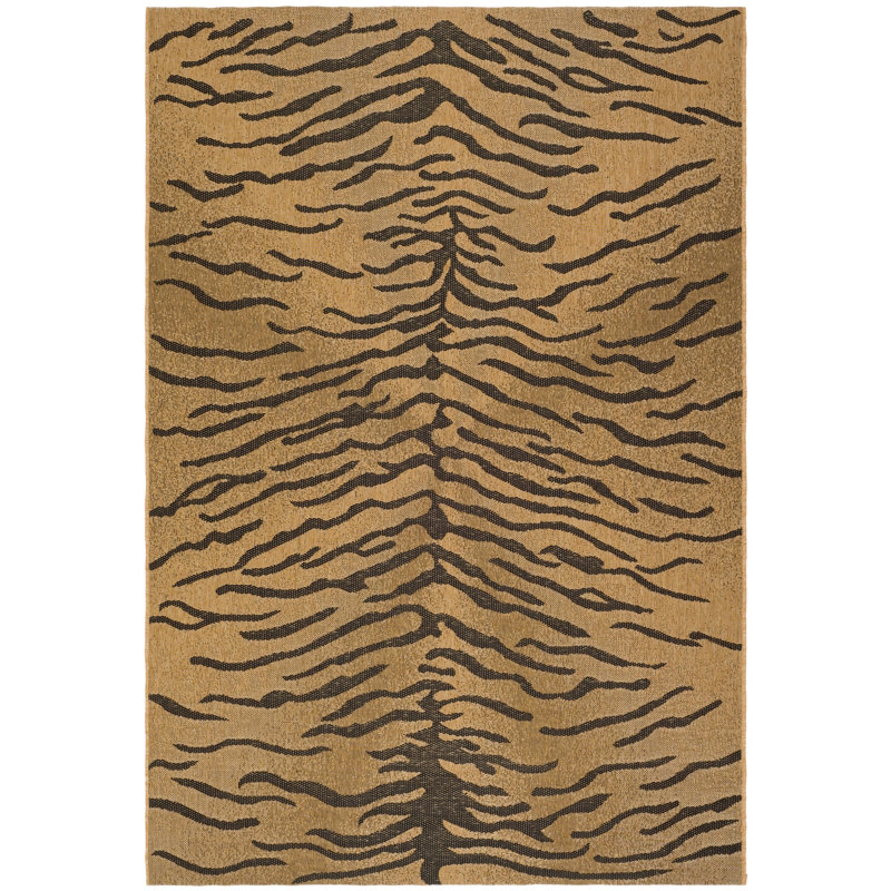 Tapis intérieur / extérieur brun foncé / naturel à motif animalier Açzia, Rectangle 2 pi 7 po x 5 pi