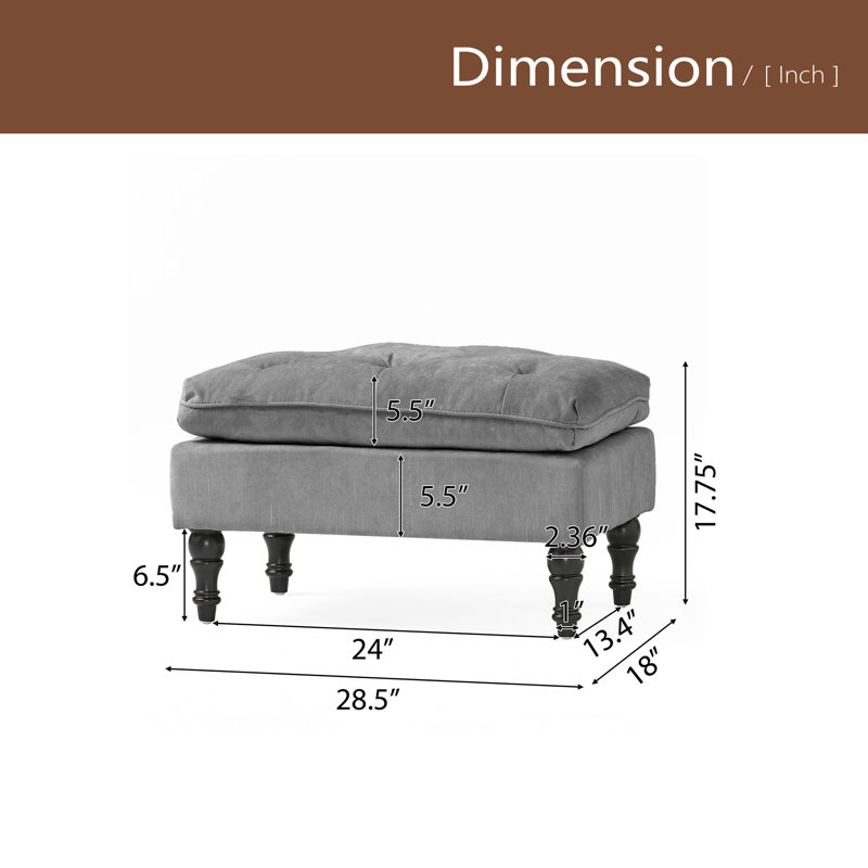 28inch Pillow Top Ottoman, Gray
