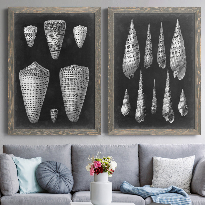 Alabaster Shells I - ensemble de 2 reproductions d'art sur toile, H 43,5 po x l 31,5 po x P 1 po, Toile avec cadre gris
