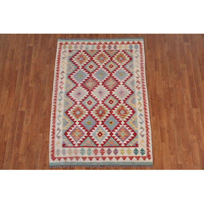Geometric Kilim Reversible Wool Rug 4x6