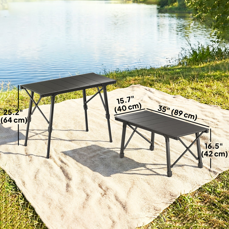 Table de pique-nique pliable à hauteur ajustable avec plaques amovibles Outsunny, table de camping en aluminium, portable pour l'extérieur, barbecue, plage, noir