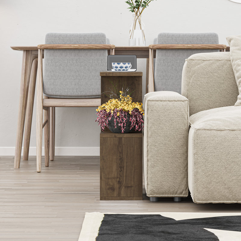Barbara Side Table Modern 2-Tier Design with Storage Compartments, Natural Wood