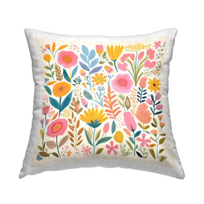 Cottage Florals Pattern Decorative Printed Throw Pillow Design by Petal Prints Design