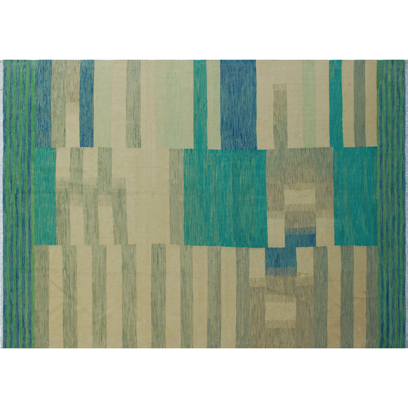 Laine noué à la main vert/gris Tapis décoratif