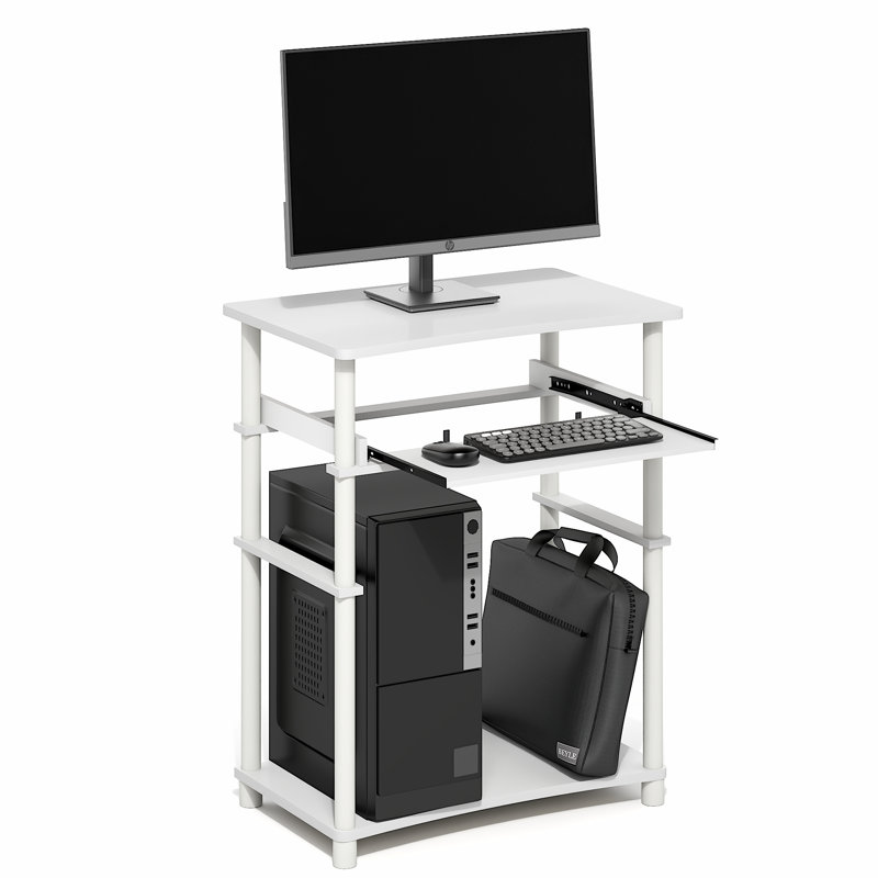  HOME Desk, 59.9 cm Wide Gaming Desk with Keyboard Tray, Open Shelf Laptop Notebook Computer Desk, Office Desk for Home Office, Study Room, Dorm, Bedroom, White