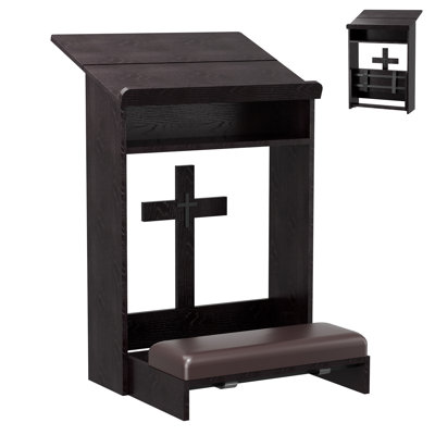 Genouillère pliable en bois, banc de prière avec tablette de rangement, coussin de coussin, serre-livres d'angle arrondi et croix décorative, renforcé