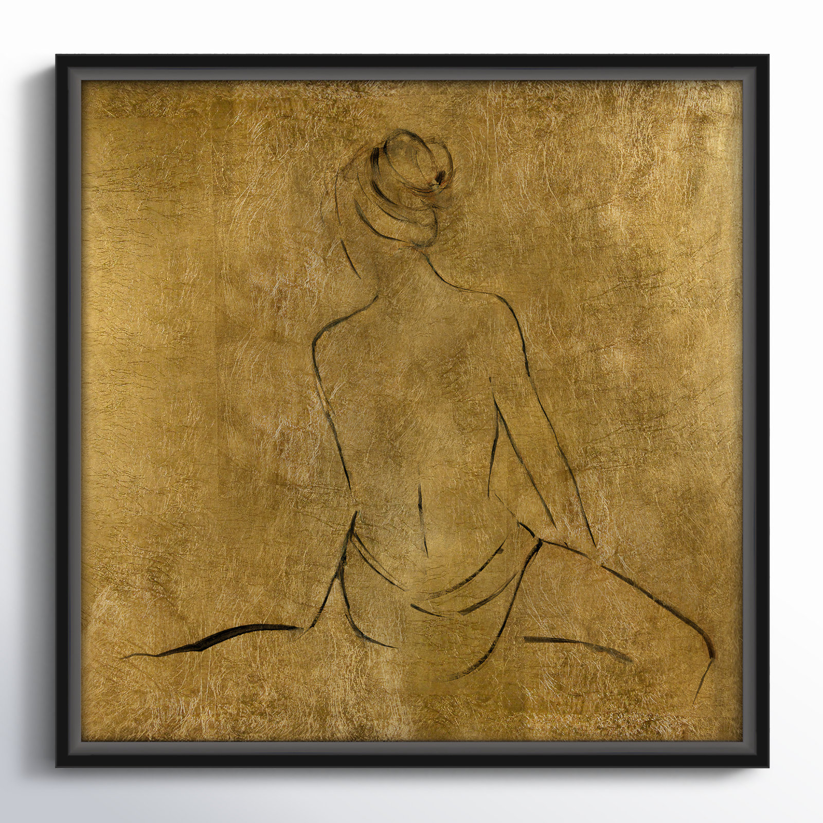 Golden Bather II by Sally Swatland - Painting Print, Black Framed Canvas, 17.5" H x 17.5" W x 2" D