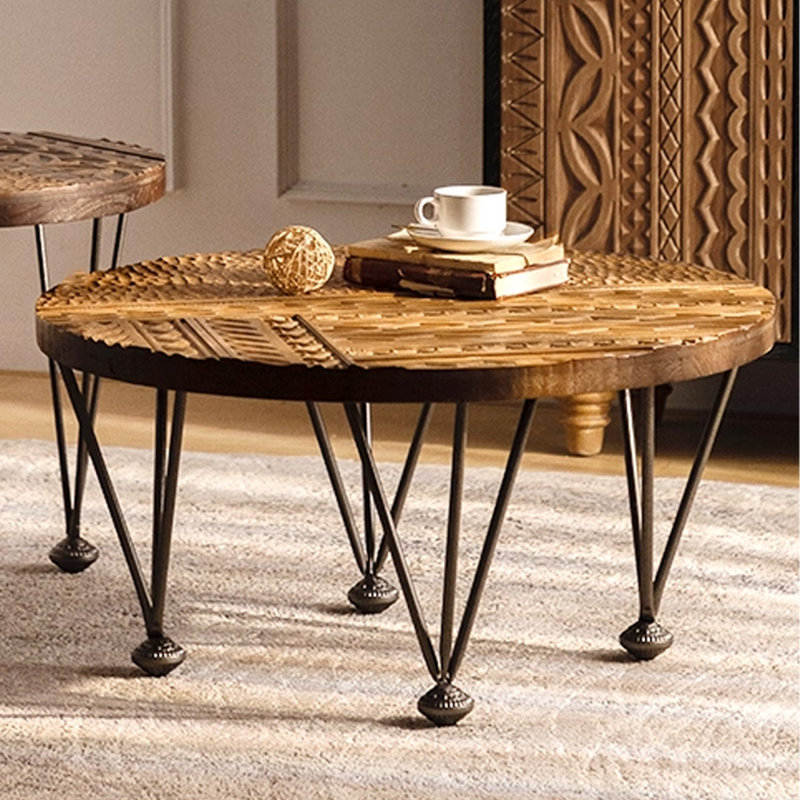 Table basse ronde en bois manufacturé rétro en noyer massif, H 15,75 po x L 31,5 po x l 31,5 po
