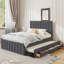 Lit plateforme tapissier avec lit gigogne simple et 3 tiroirs, tissu en lin-698648370