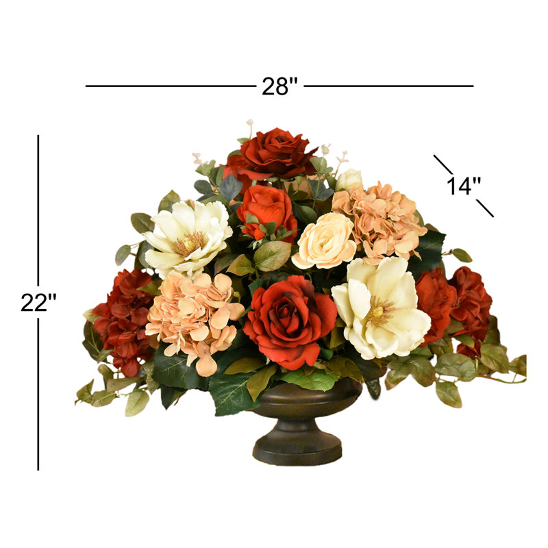 Elegant Silk Flower Arrangement with Hydrangeas, Magnolias, and Roses