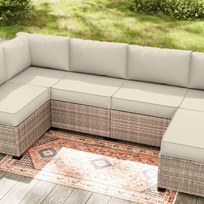 14-Piece Outdoor 4" Replacement Cushion Set Seat/Back Cushion (Set Of 6 Cushion , 6 Backrests , 2 Coner Cushions), Lake Blue