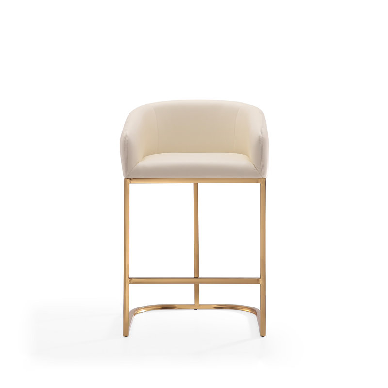Cream Faux Leather Bucket Counter Stool with Gold Frame