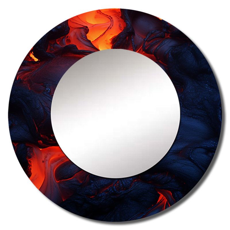 Volcano Volcanic Symphony - miroir volcanique, miroir mural rond rouge unique, impression d'art en métal, 29 po x 29 po