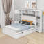 Lit double en bois avec armoire, tablette et prises, lit gigogne simple