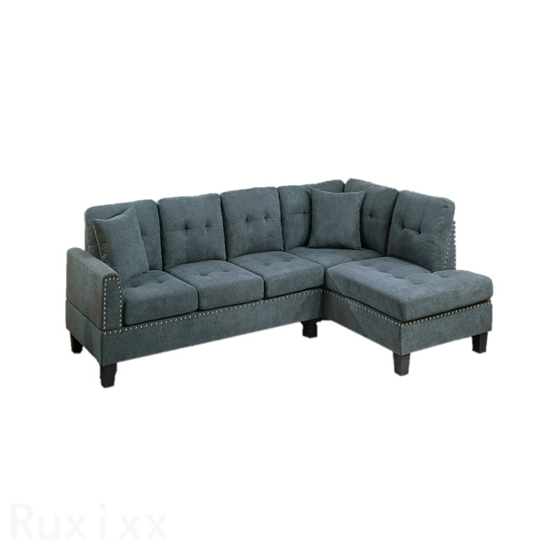 Ensemble de canapé modulaire 2 pièces Living Canapé et méridienne Raf, Tissu gris charbon