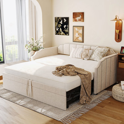 Upholstered Daybed With Pop-Up Trundle, USB Charging Ports