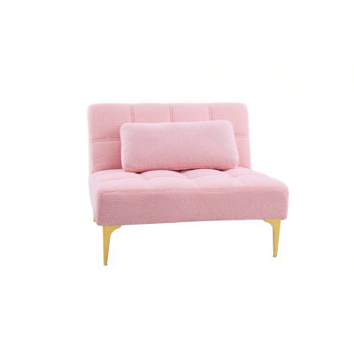 Convertible Single Sofa Bed Futon With Teddy Fabric And Gold Metal Legs For Small Spaces