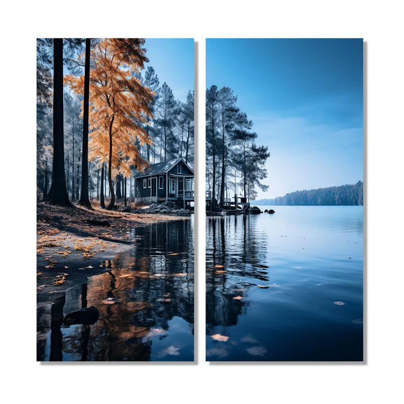 Lake Blue Lakeside Whispers - art mural bleu, H 20 po x l 24 po, Toile tendue, Ne s’applique pas