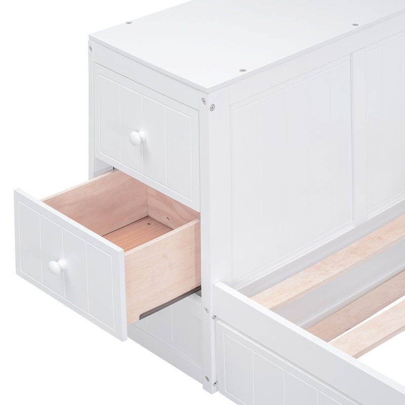 Lit de jour simple avec accoudoirs de rangement, lit gigogne et station de charge, blanc