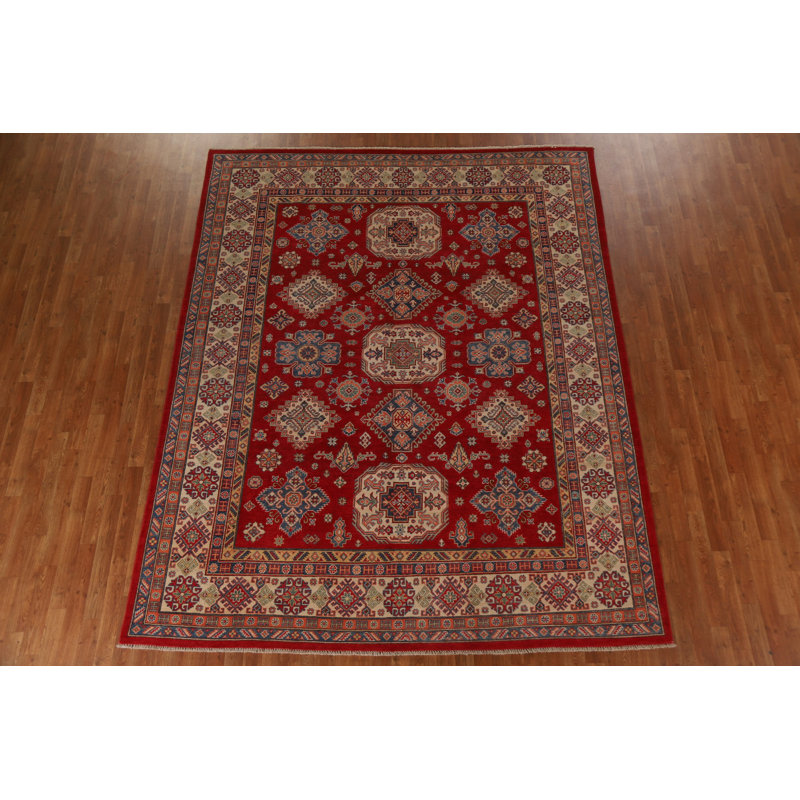 Tapis oriental géométrique Kazak fait à la main 8 x 10