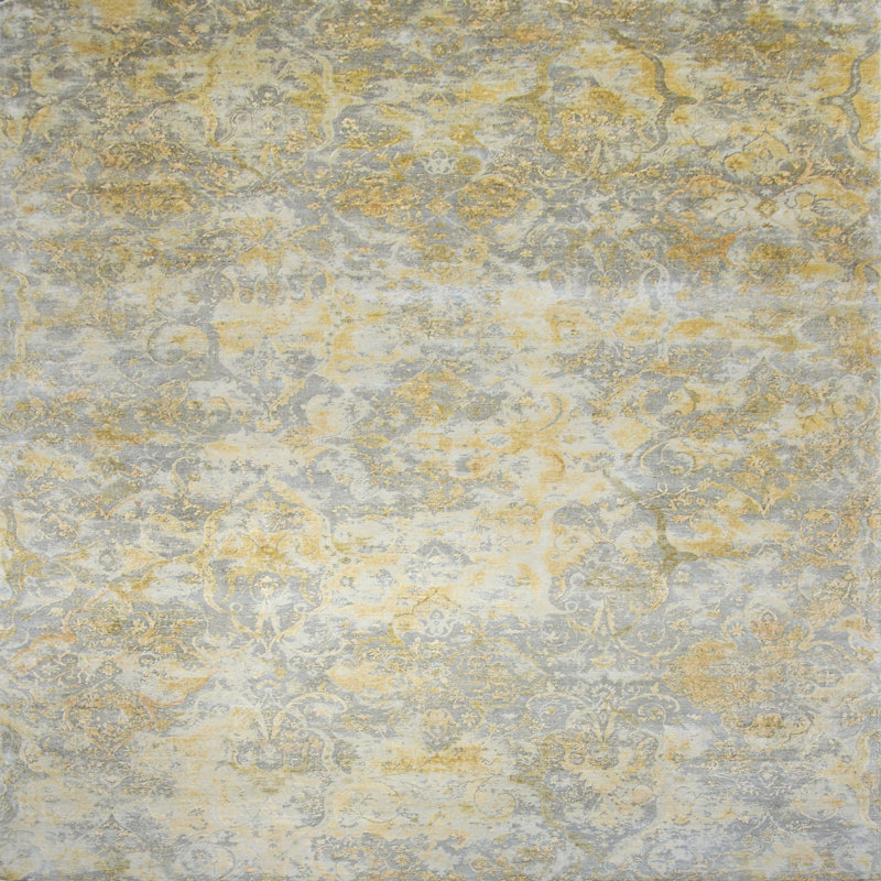 Gray Gold Traditional Silk Rug - 9' x 12'9"