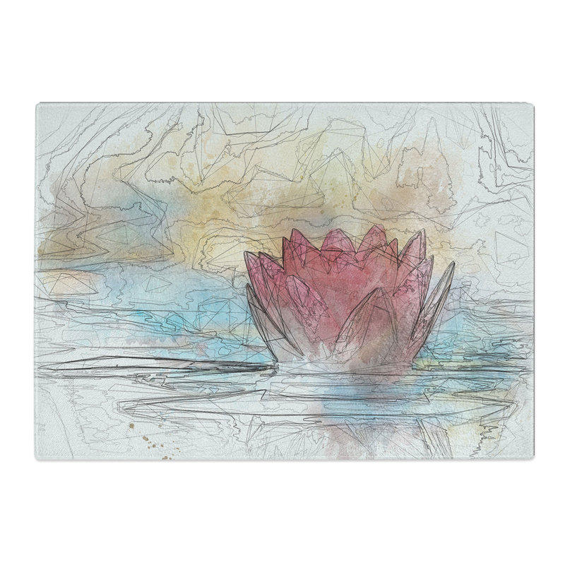 Tempered Glass Pink Water Lily Flower Chopping Board, 20 cm x 28.5 cm