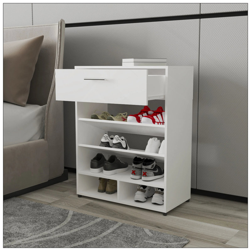 Range-chaussures blanc avec 1 tiroir