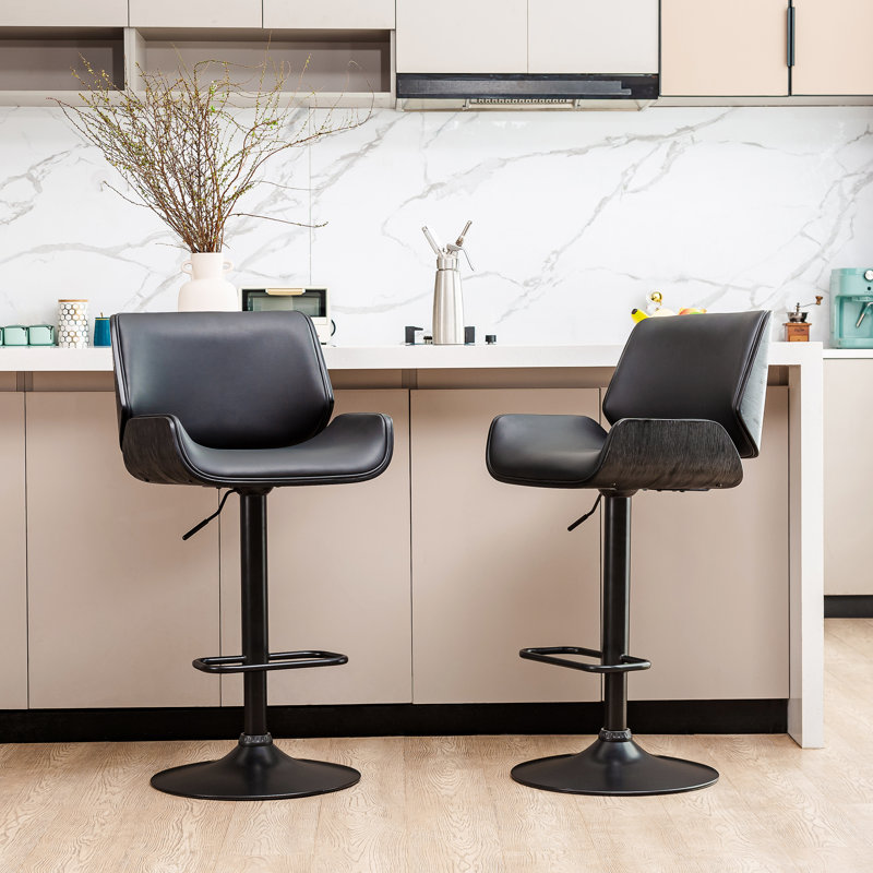 Aanyla Swivel Adjustable Height Bar Stool, Black, Black