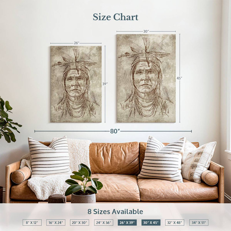 Lelar American Indian Sketch, 39" H x 26" W