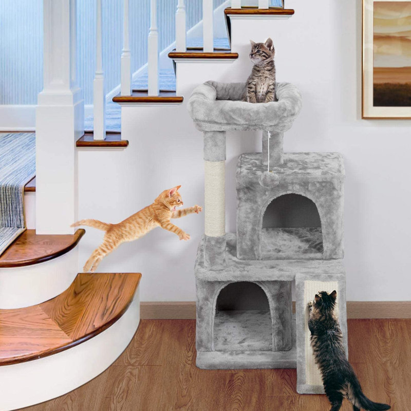 36? h multilevel cat tower with double condos Therese, Gris pâle