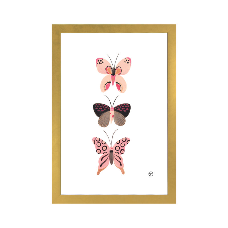 «Butterfly Trio», art encadré, Papier encadré doré, H 24 po x l 16 po x P 1 po