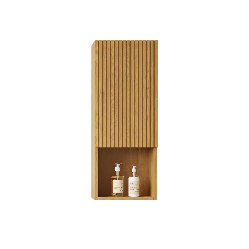 35" Tall Narrow Bathroom Wall Cabinet - With Door And Shelves In Oak , Ideal For Tiny Spaces Mounted With Compact Space Oriented
