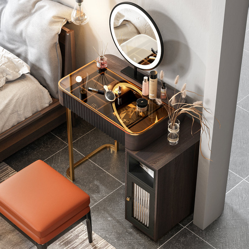 Dressing Table with Mirror, Brown/Black