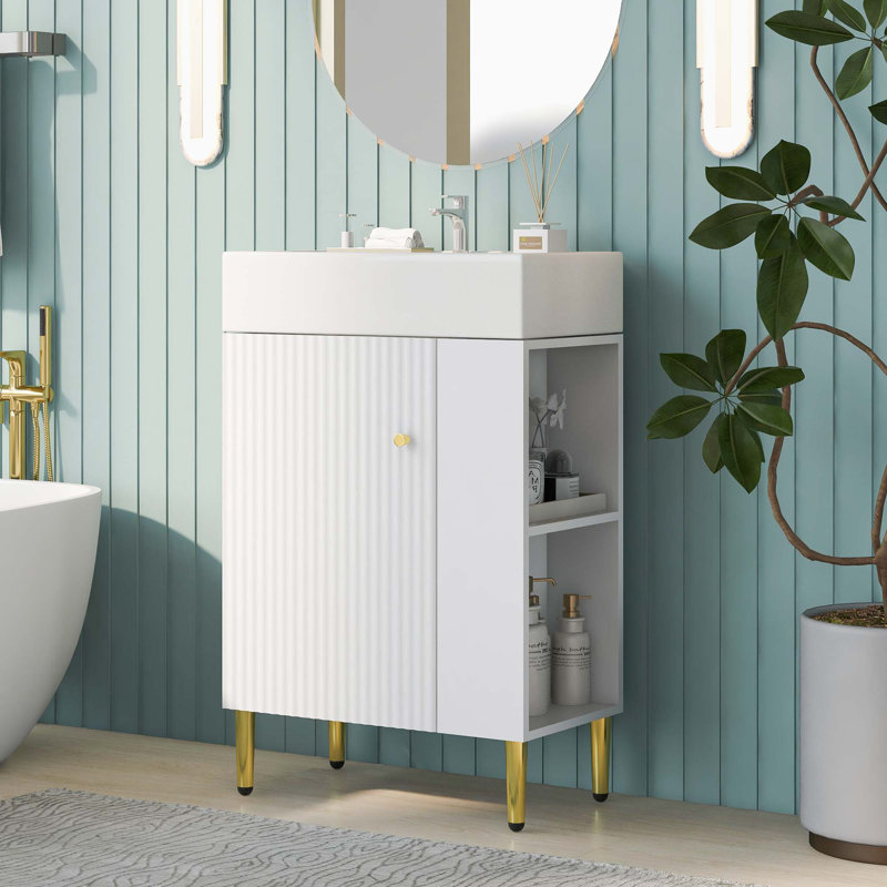 Meuble-lavabo de salle de bain avec lavabo simple en céramique