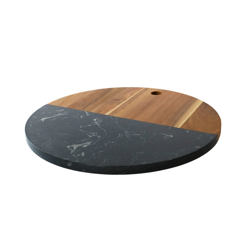 Planche ronde en marbre et bois d'acacia - 12 po, Noir
