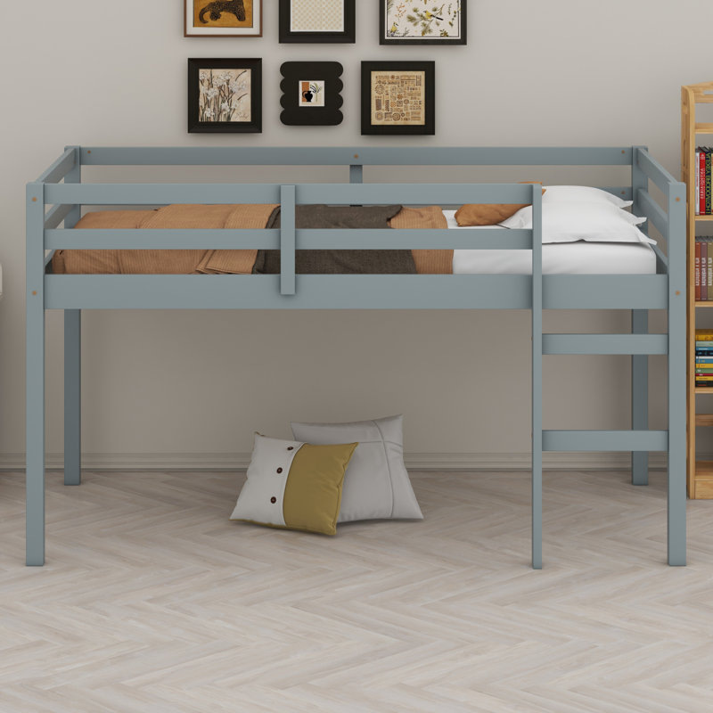 Lit mezzanine en bois avec échelle, Gris
